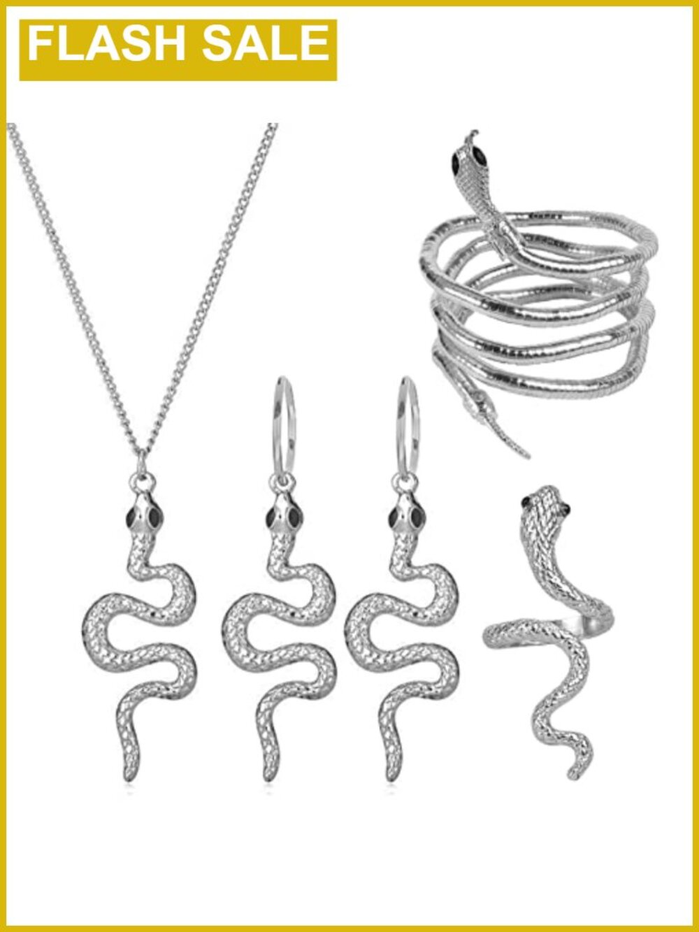 Snake Jewelry Set for Women Medusa Necklace Earrings Flexible Bracelet Costume